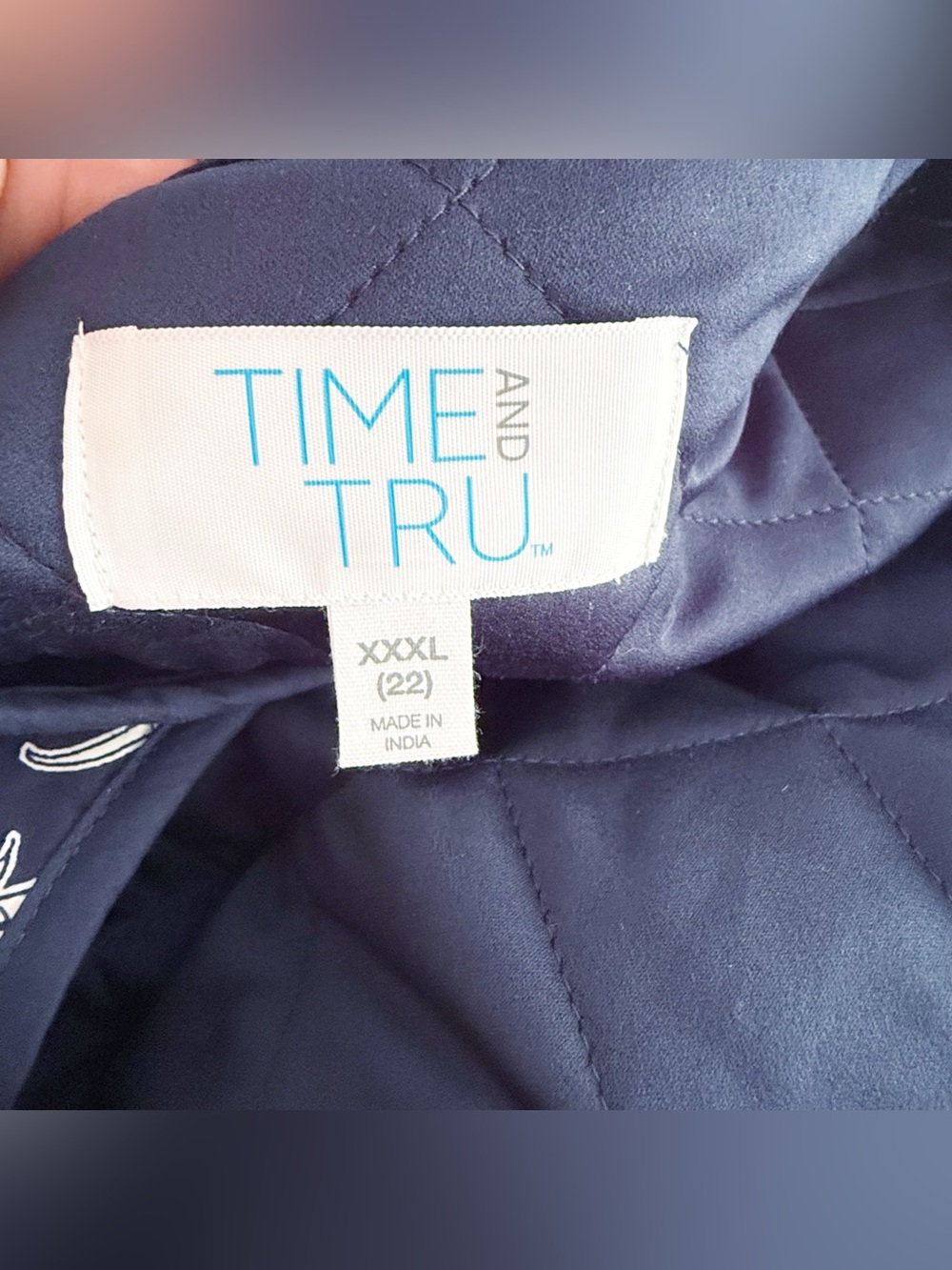Time & Tru Women 100% Cotton Floral Quilted Jacket XXL Navy Blue Coastal Casual - Picture 8 of 10